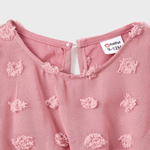 Baby Girl Pink Swiss Dot Bow Tie Short Sleeve Dresses - Picture 6 of 7